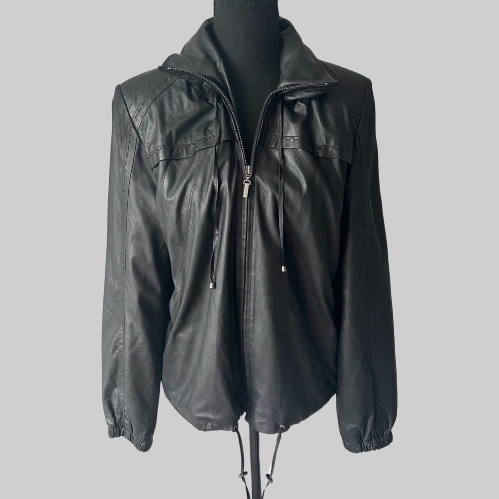 Bigardini Ruched  Ruffles Leather Jacket